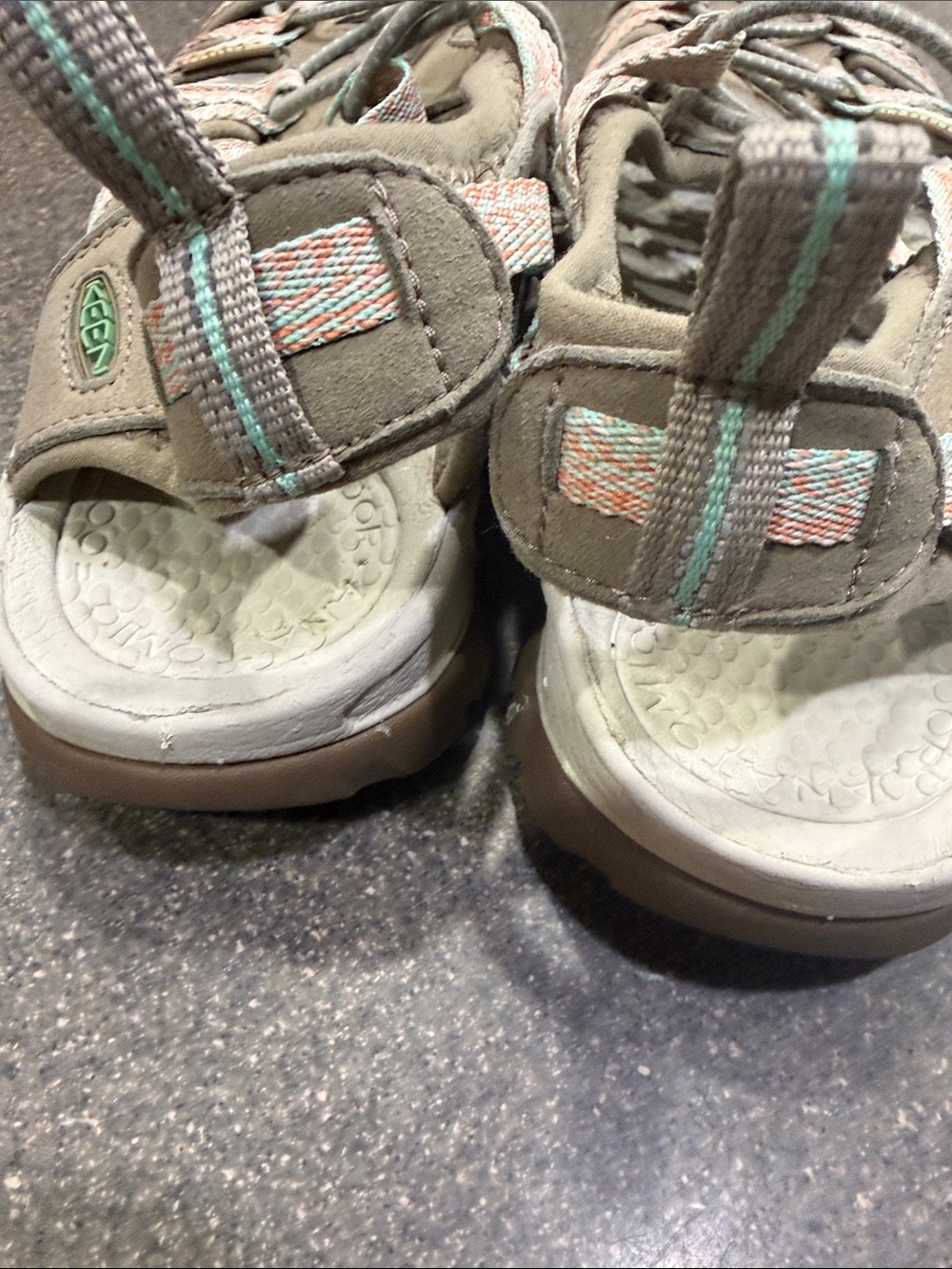 KEEN Women's astoria west hiking Sandals in Taupe with Coral Accents - Picture 6 of 12